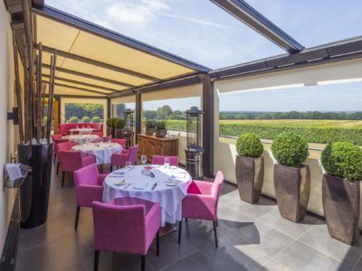 Outdoor Dining Canopy Overlooking Fields