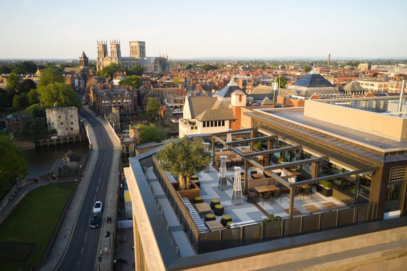 Bar roof terrace overlooking York Minster