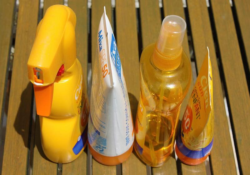 bottles of sun screen