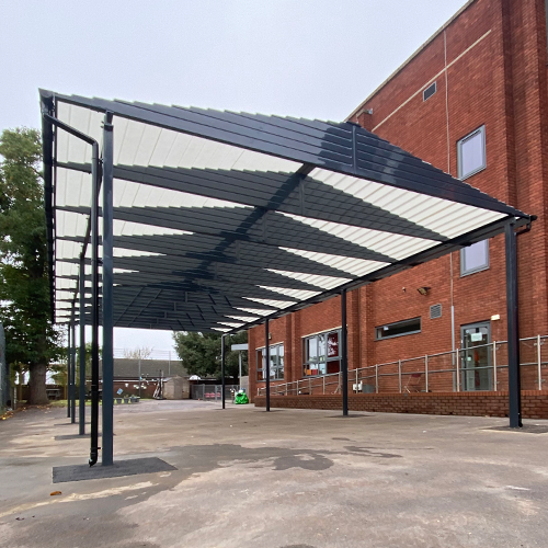 Large dark blue playground canopy